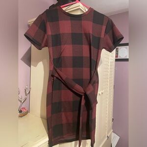 Steve Madden buffalo plaid short sleeve mini dress with tie